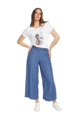 Pantalón Mujer Culotte Jeans Tobillero Gris