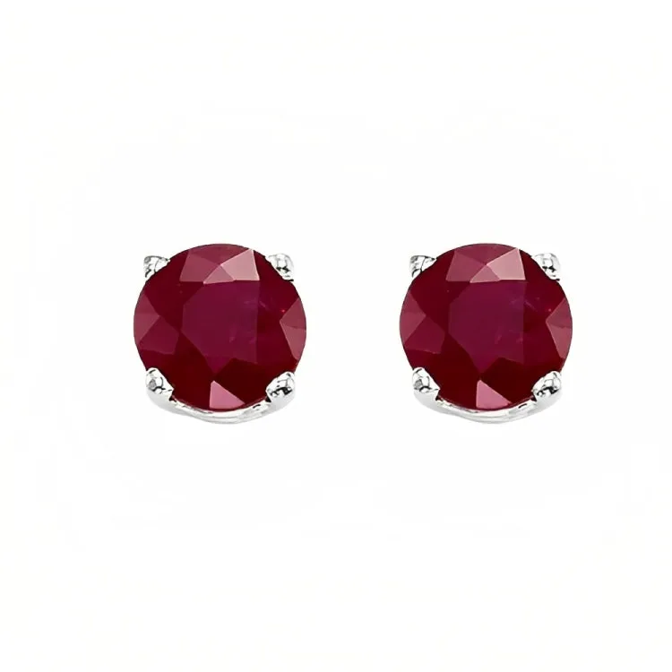 Paris Jewelry 18k White Gold 2 Pair Created Ruby 4mm Round & Princess Cut Stud Earrings Plated