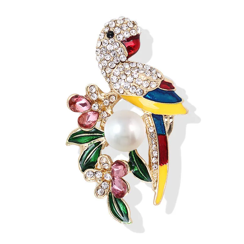 Parrot Brooch with Pearl