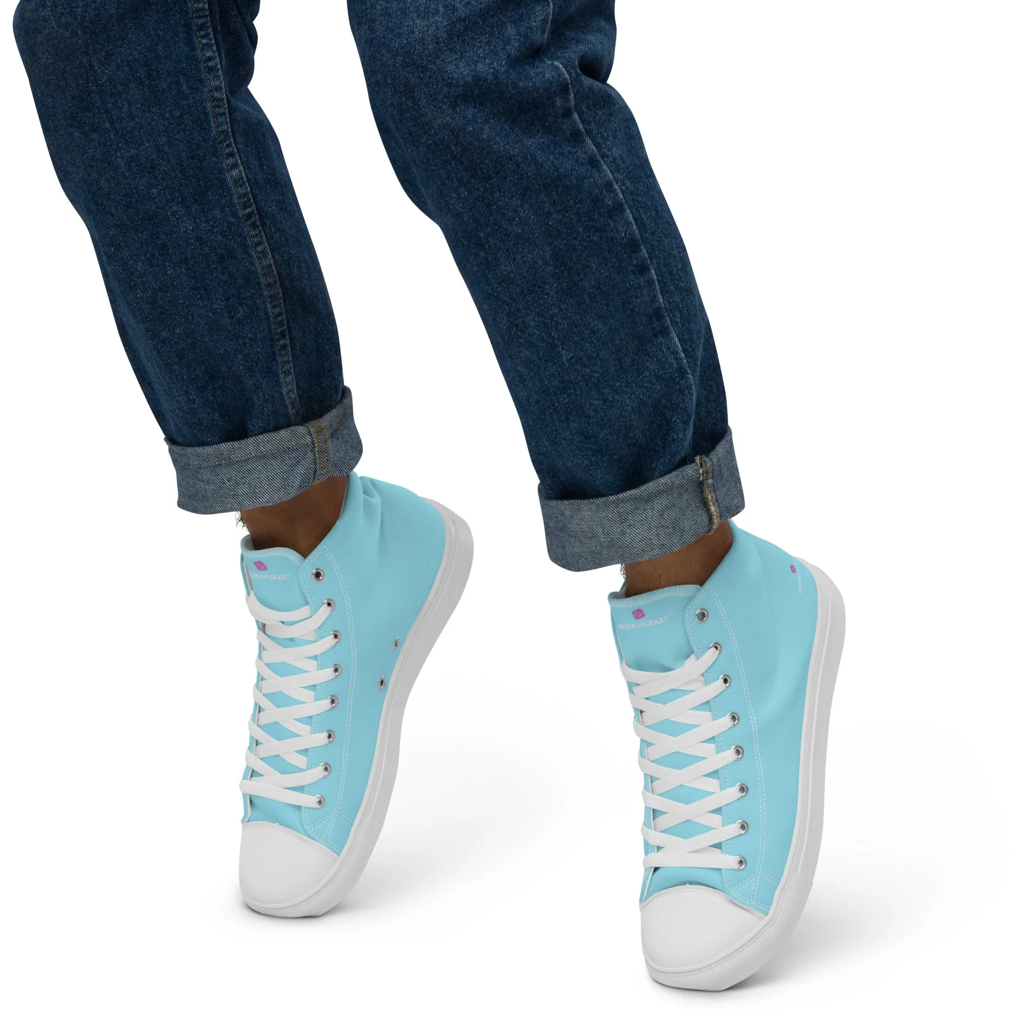 Pastel Blue Men's High Tops, Solid Color Men’s high top canvas shoes