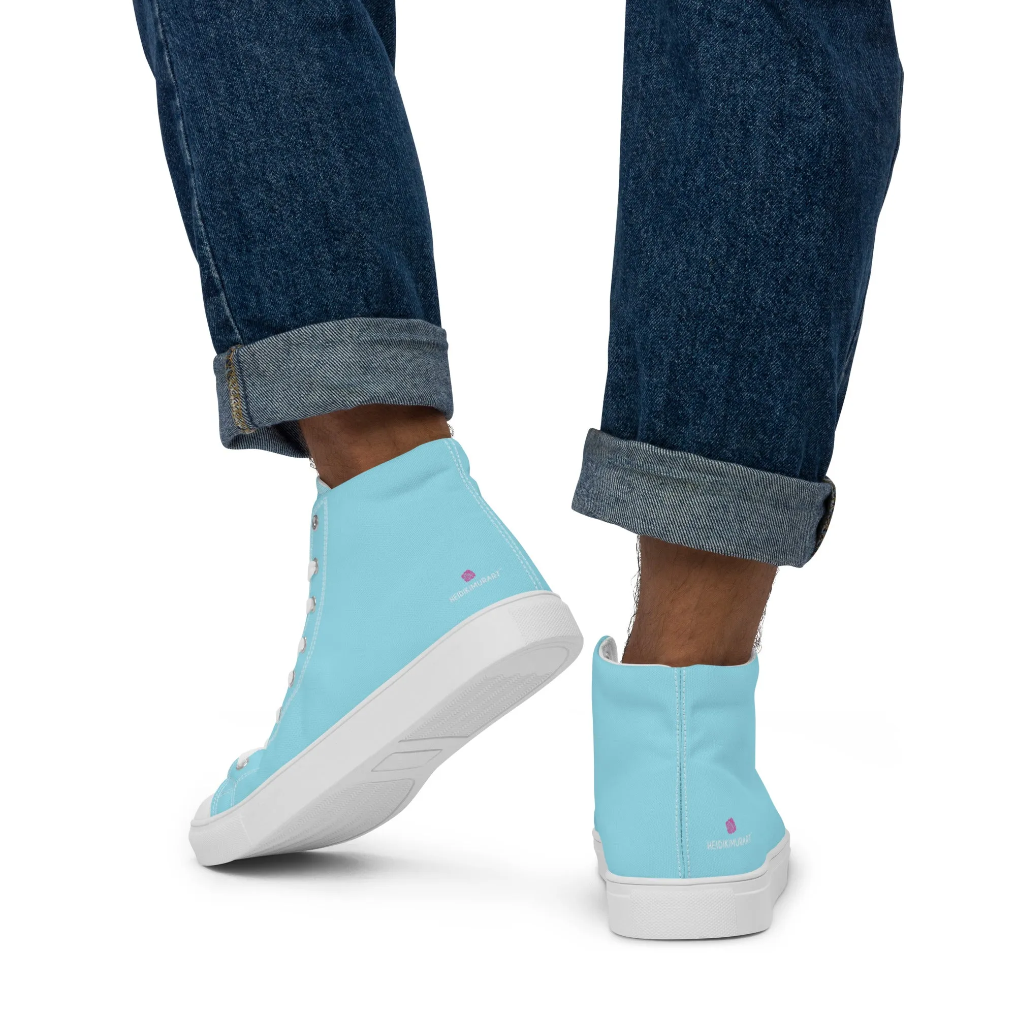 Pastel Blue Men's High Tops, Solid Color Men’s high top canvas shoes