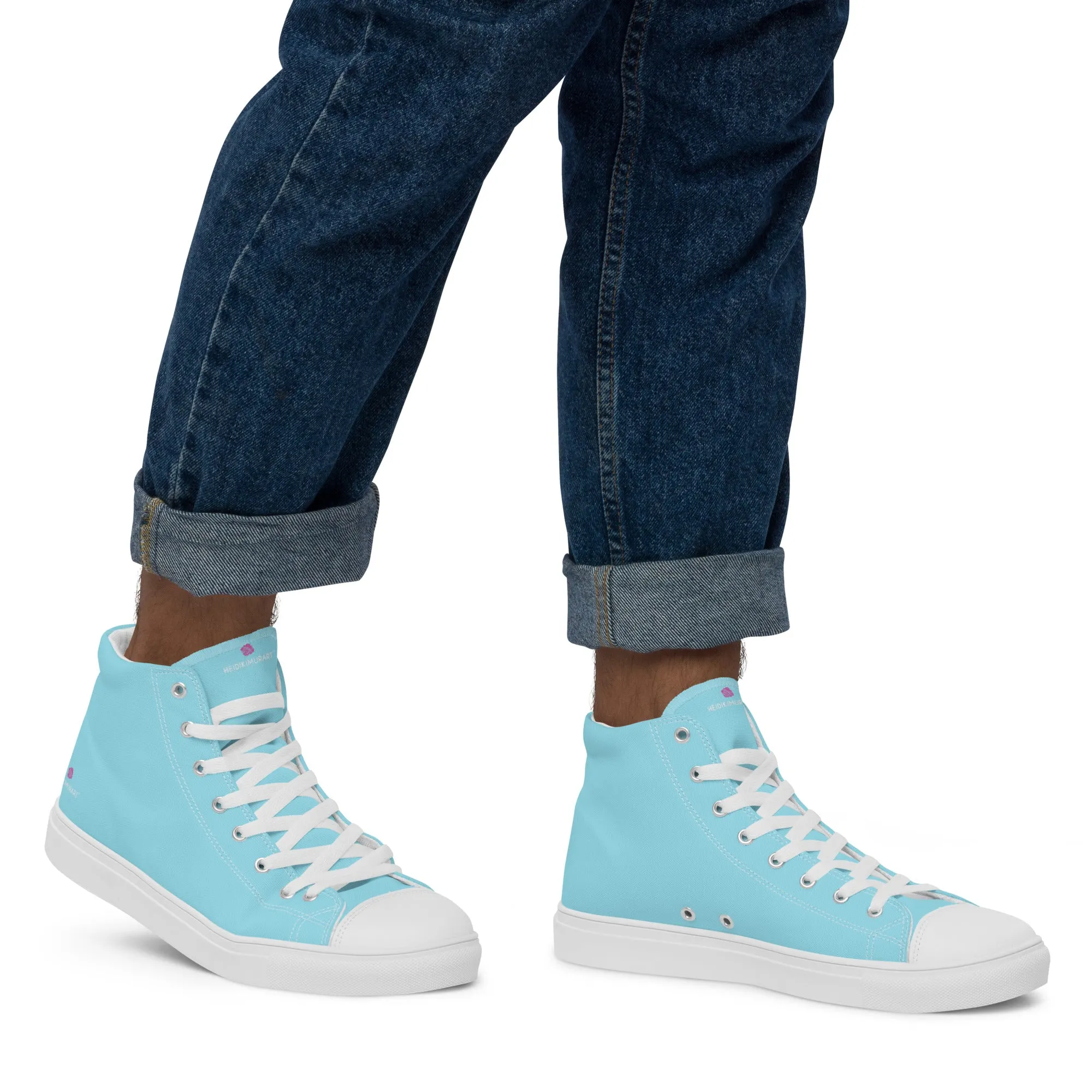 Pastel Blue Men's High Tops, Solid Color Men’s high top canvas shoes