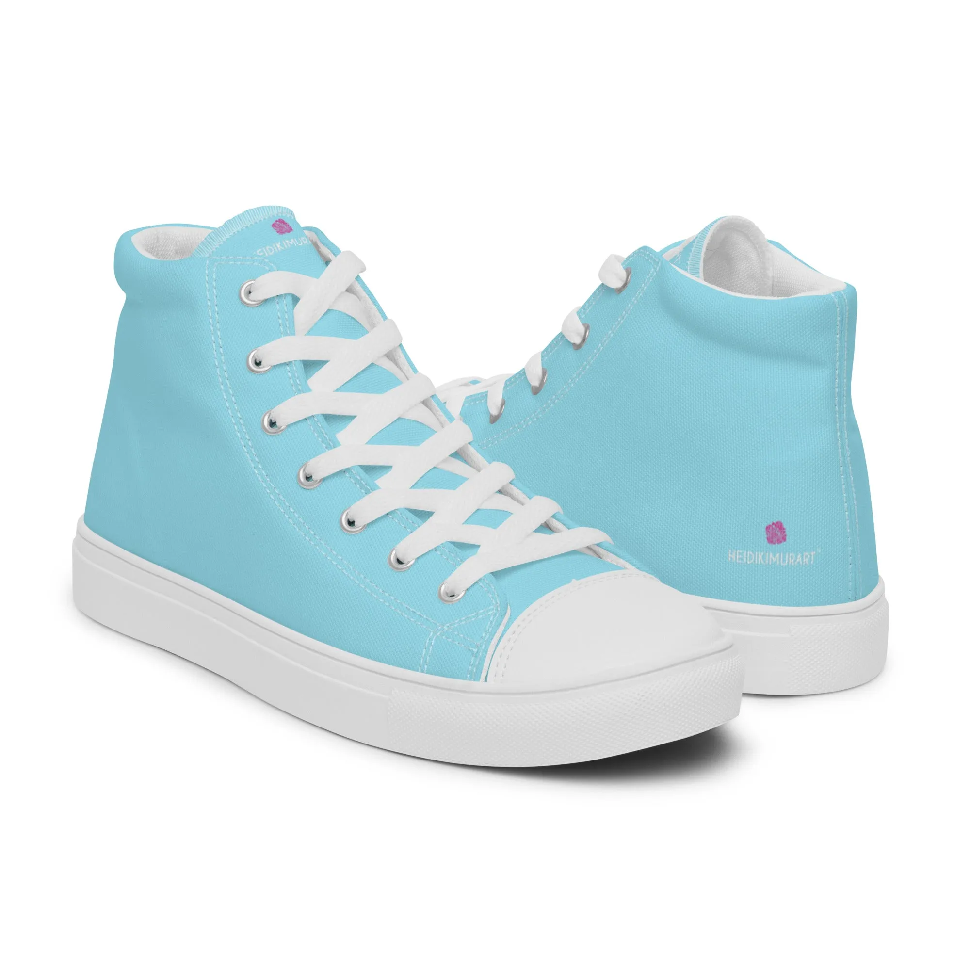 Pastel Blue Men's High Tops, Solid Color Men’s high top canvas shoes