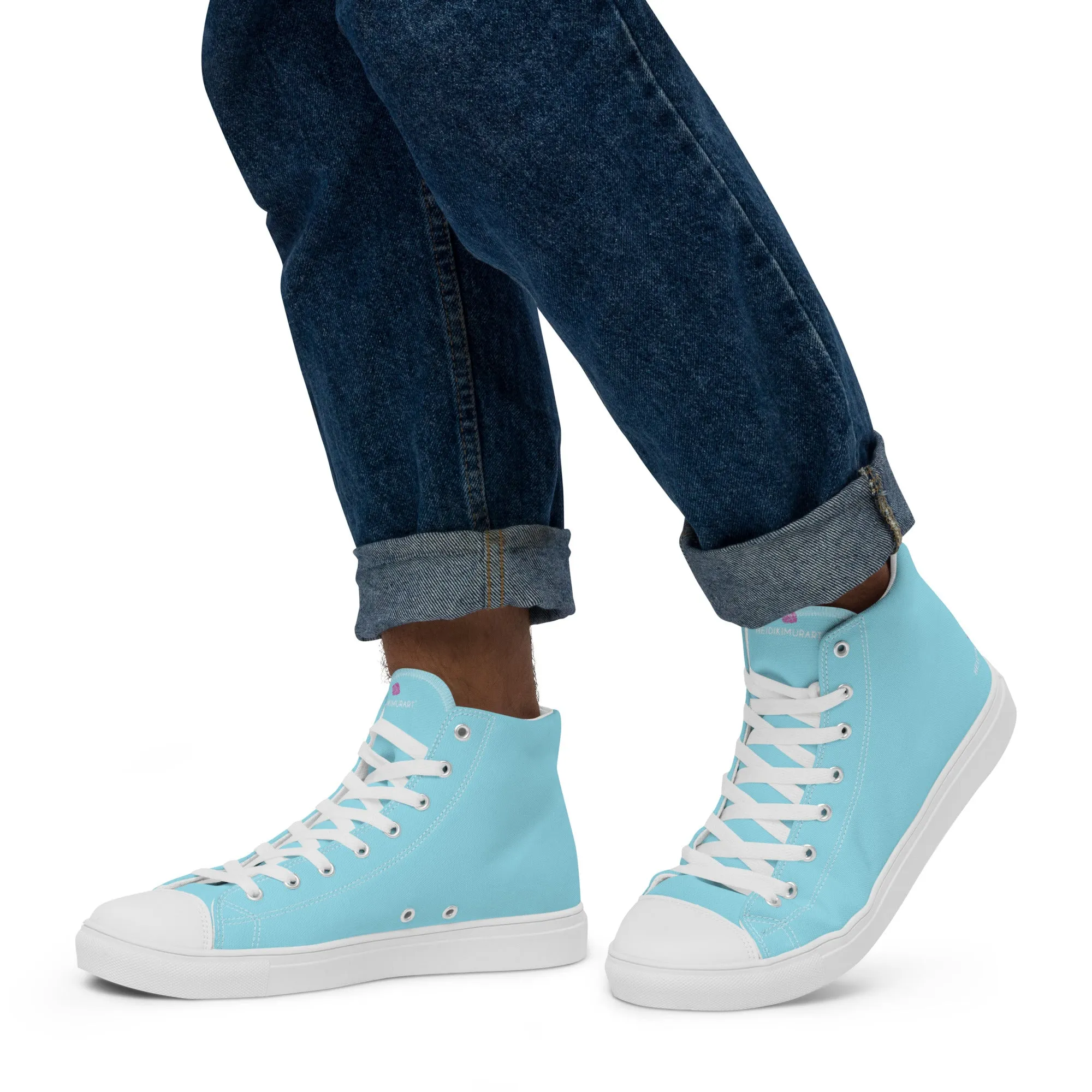 Pastel Blue Men's High Tops, Solid Color Men’s high top canvas shoes