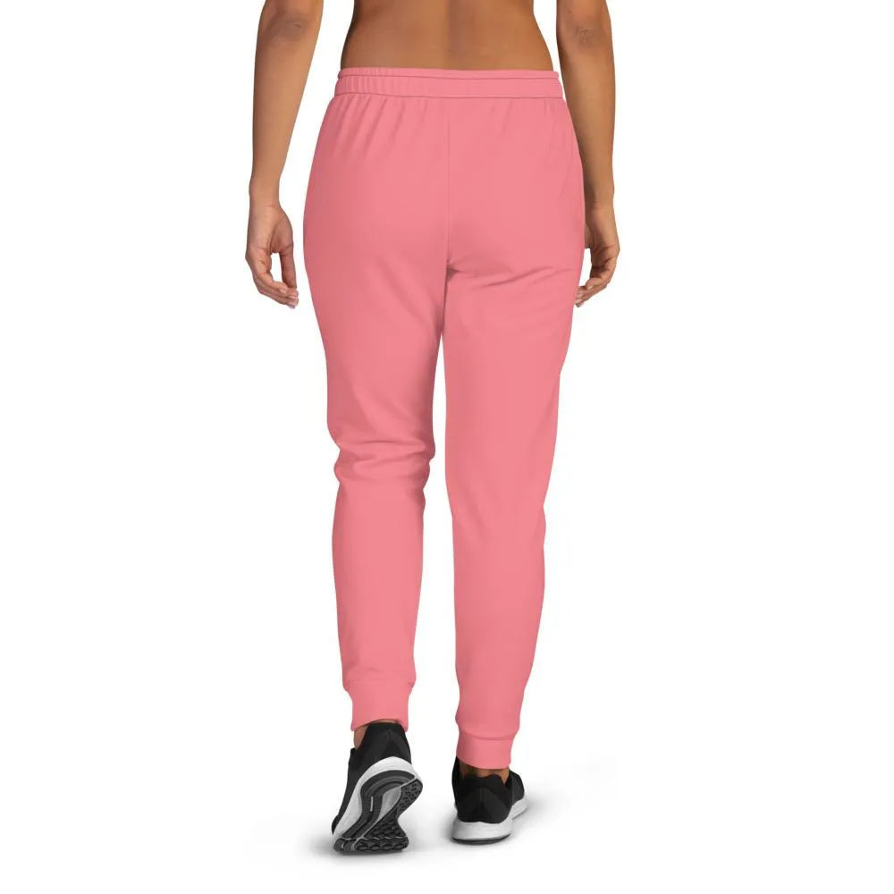 Pastel Peach Pink Women's Joggers, Solid Color Slim Fit Ladies' Sweatpants -Made in EU