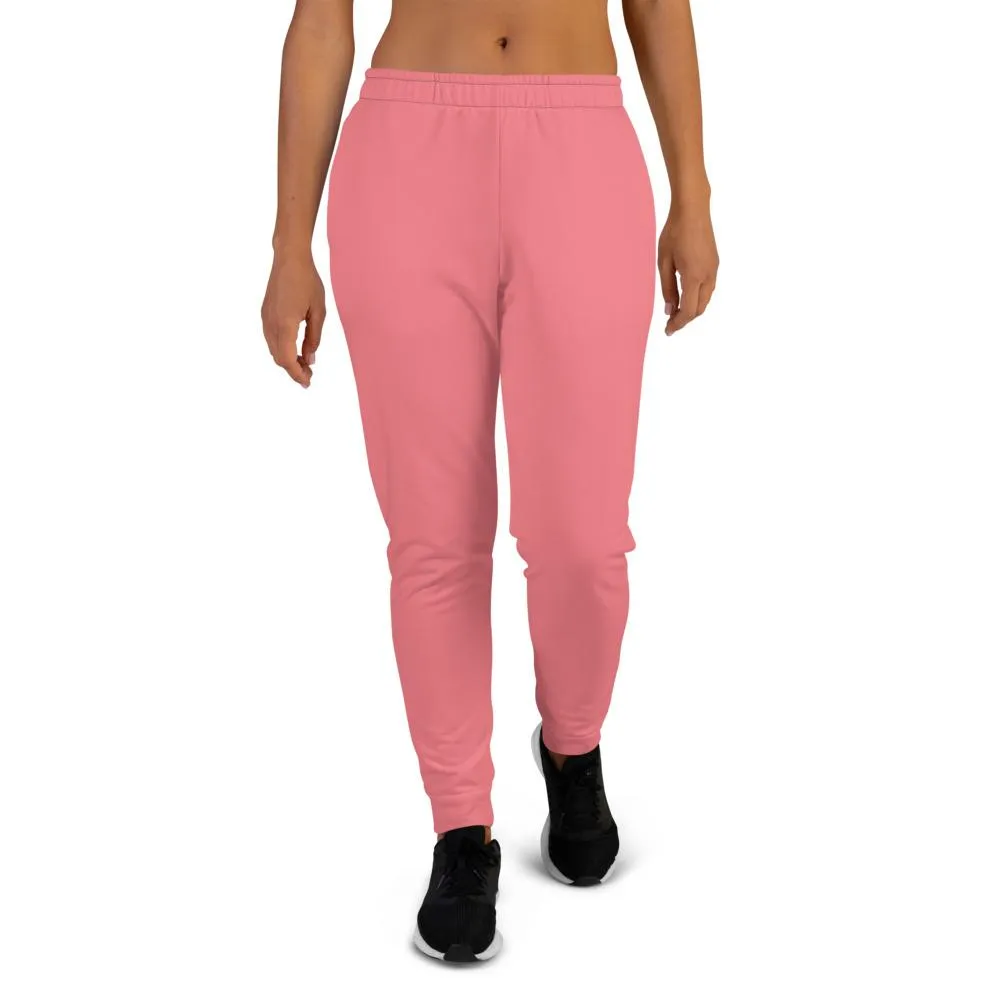 Pastel Peach Pink Women's Joggers, Solid Color Slim Fit Ladies' Sweatpants -Made in EU