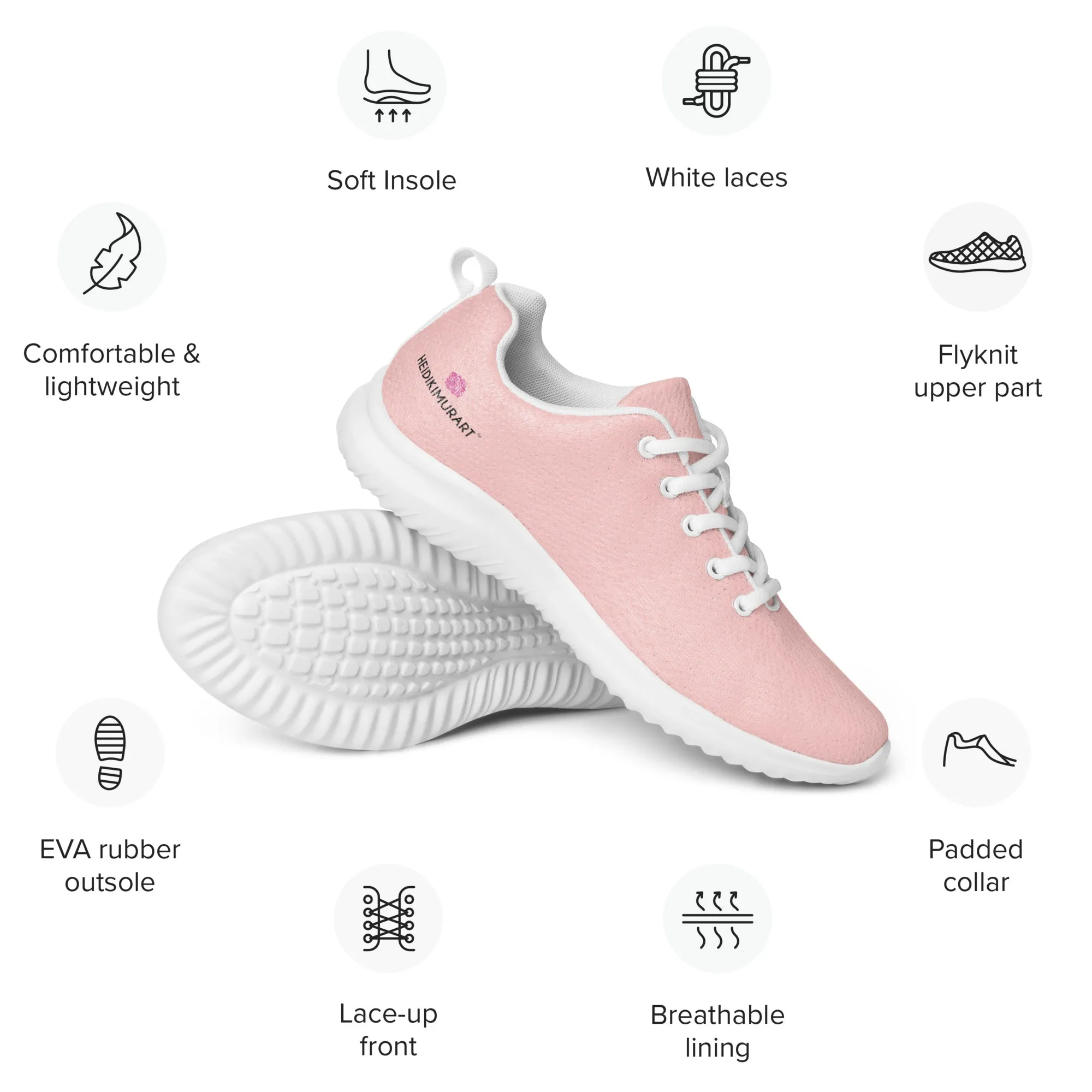 Pastel Pink Men’s Aathletic Shoes, Solid Pink Color Modern Breathable Lightweight Men’s Athletic Shoes (US Size: 5-13)