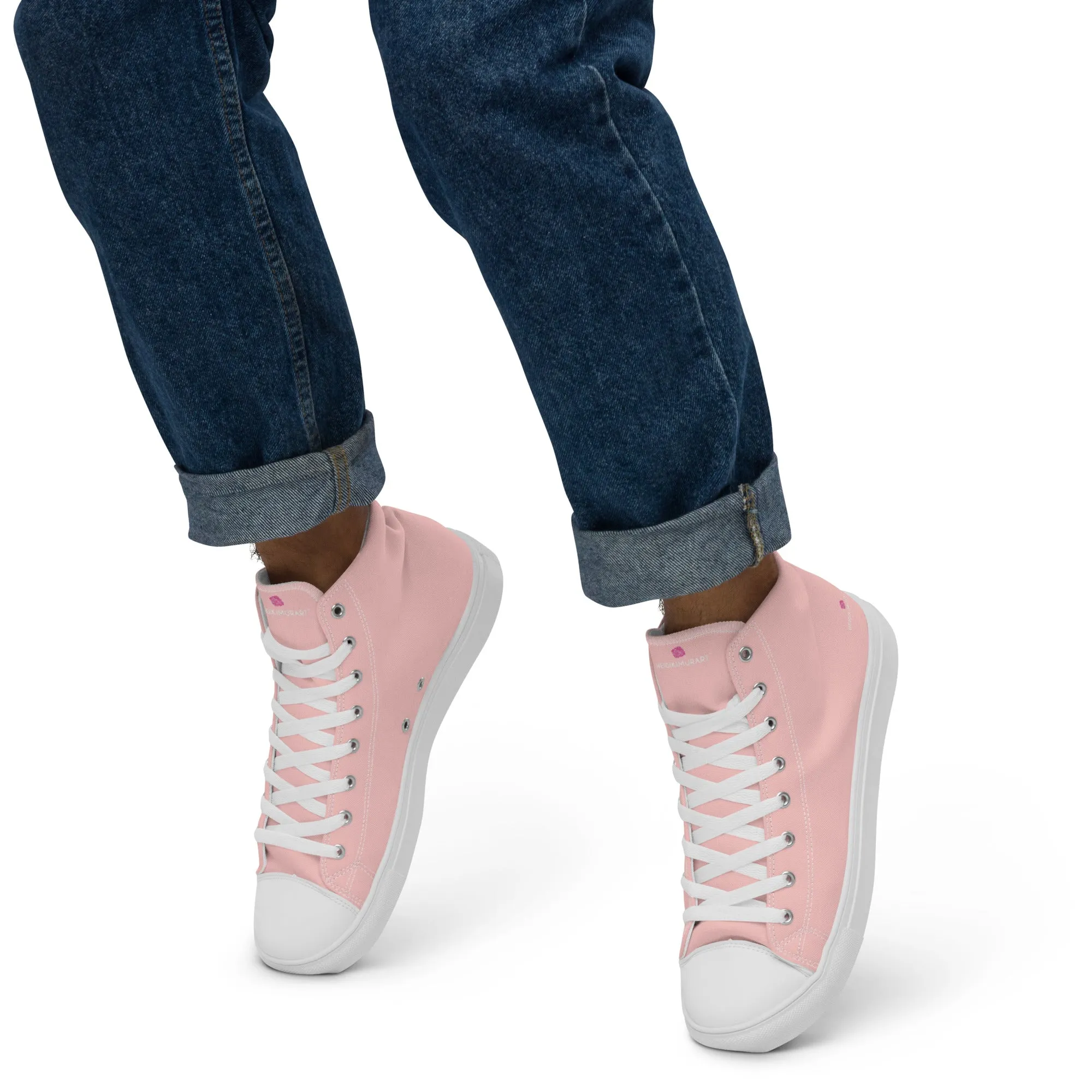 Pastel Pink Men's High Tops, Solid Color Men’s high top canvas shoes