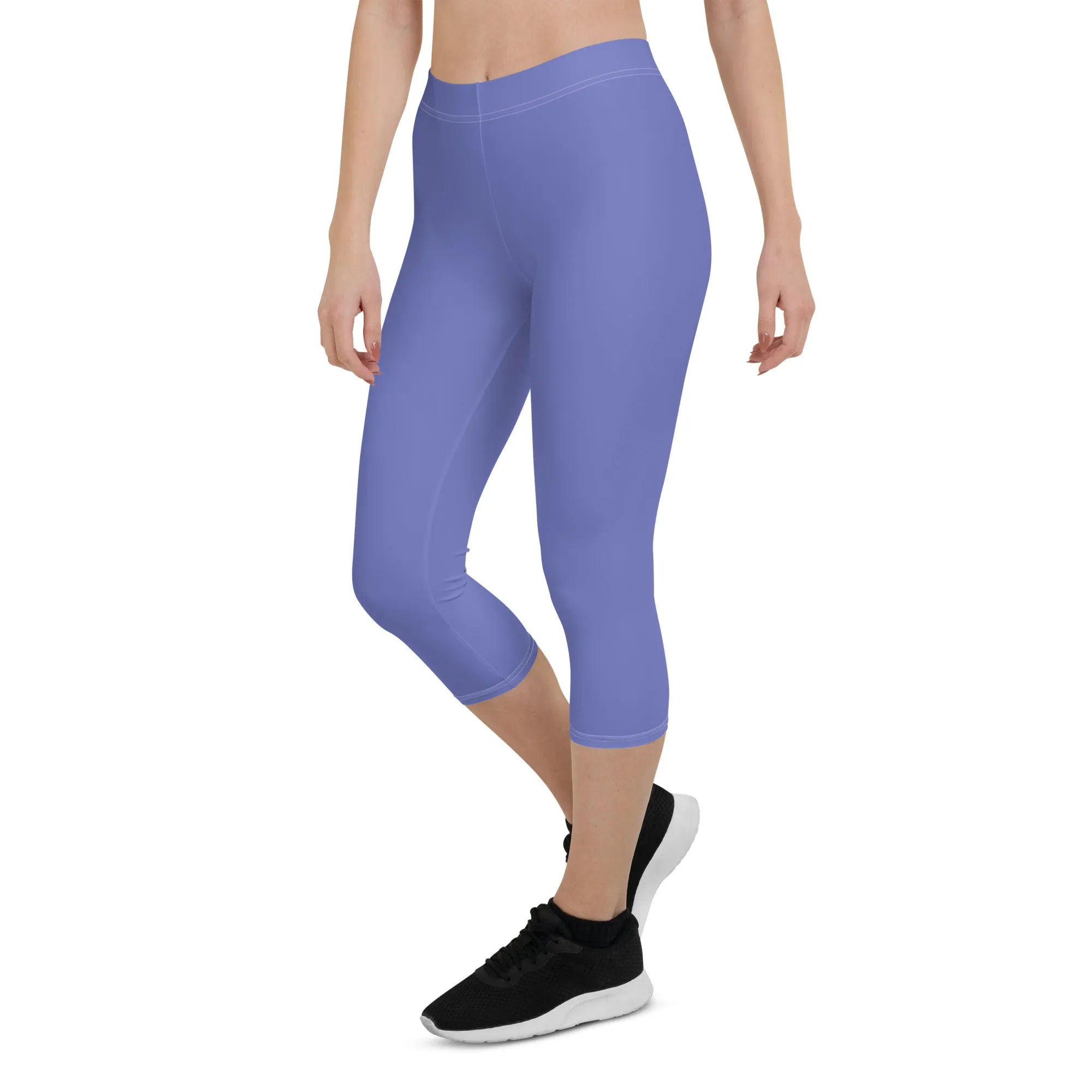 Pastel Purple Solid Capri Leggings, Purple Pastel Solid Color Premium Women's Capris Tights-Made in USA/EU/MX