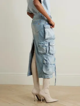 Patch Pocket Split Seem Denim Midi Skirt