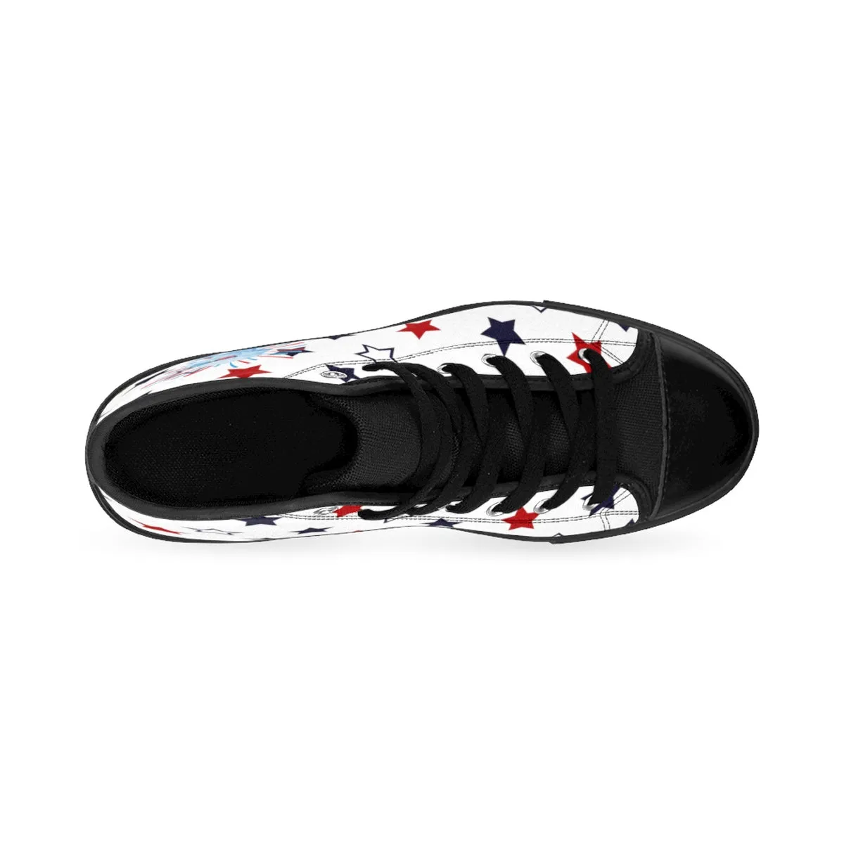 Patriotic Men's Sneakers, Independence Day July 4th White High-Top Sneakers (US Size: 6-14)