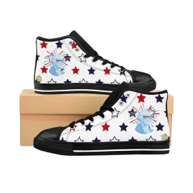 Patriotic Men's Sneakers, Independence Day July 4th White High-Top Sneakers (US Size: 6-14)