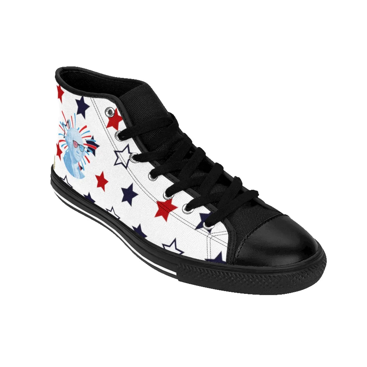 Patriotic Men's Sneakers, Independence Day July 4th White High-Top Sneakers (US Size: 6-14)