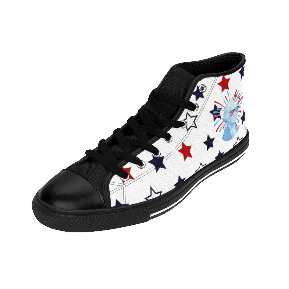 Patriotic Men's Sneakers, Independence Day July 4th White High-Top Sneakers (US Size: 6-14)