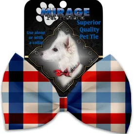 Patriotic Plaid Pet Bow Tie Collar Accessory With Velcro