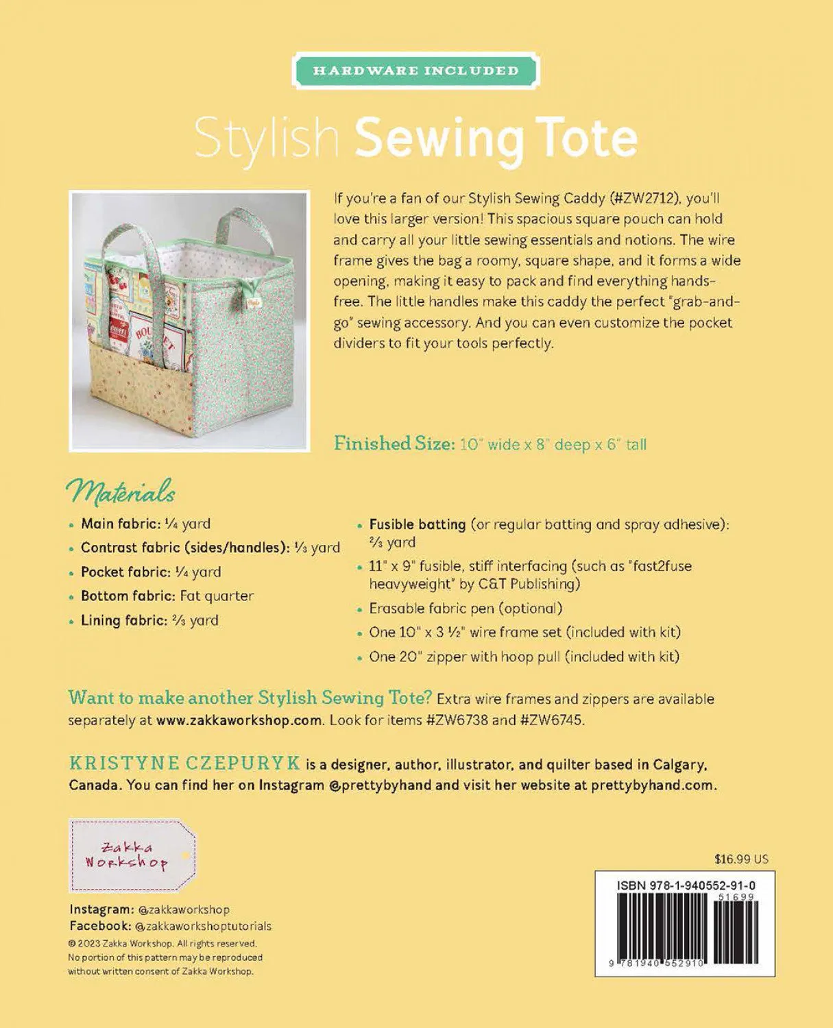 PATTERN, Stylish Sewing Tote   Hardware Kit