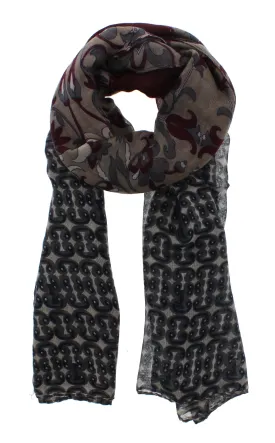 Patterned & Floral Print Scarf with Border