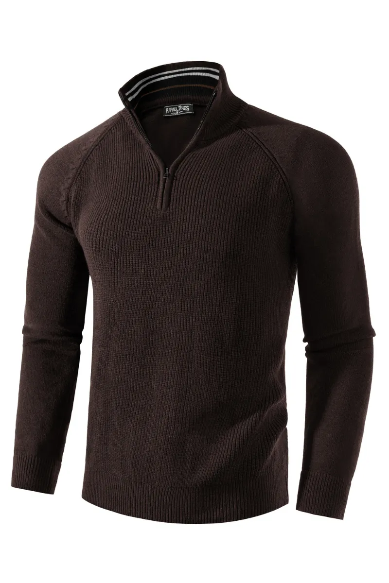 Paul Jones Men's Quarter Zip Sweater Casual Mock Neck Pullover Slim Fit Knit Polo Sweater