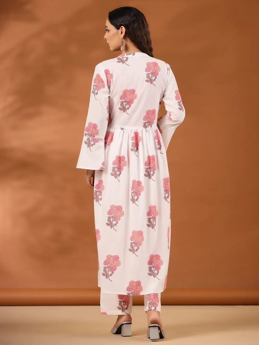 Peach Floral Printed Cotton 3-Piece Co-Ord Set