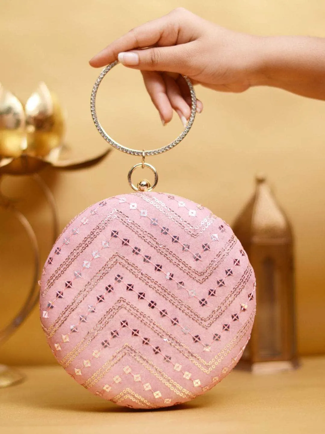 Peach Sequence Round Party Clutch