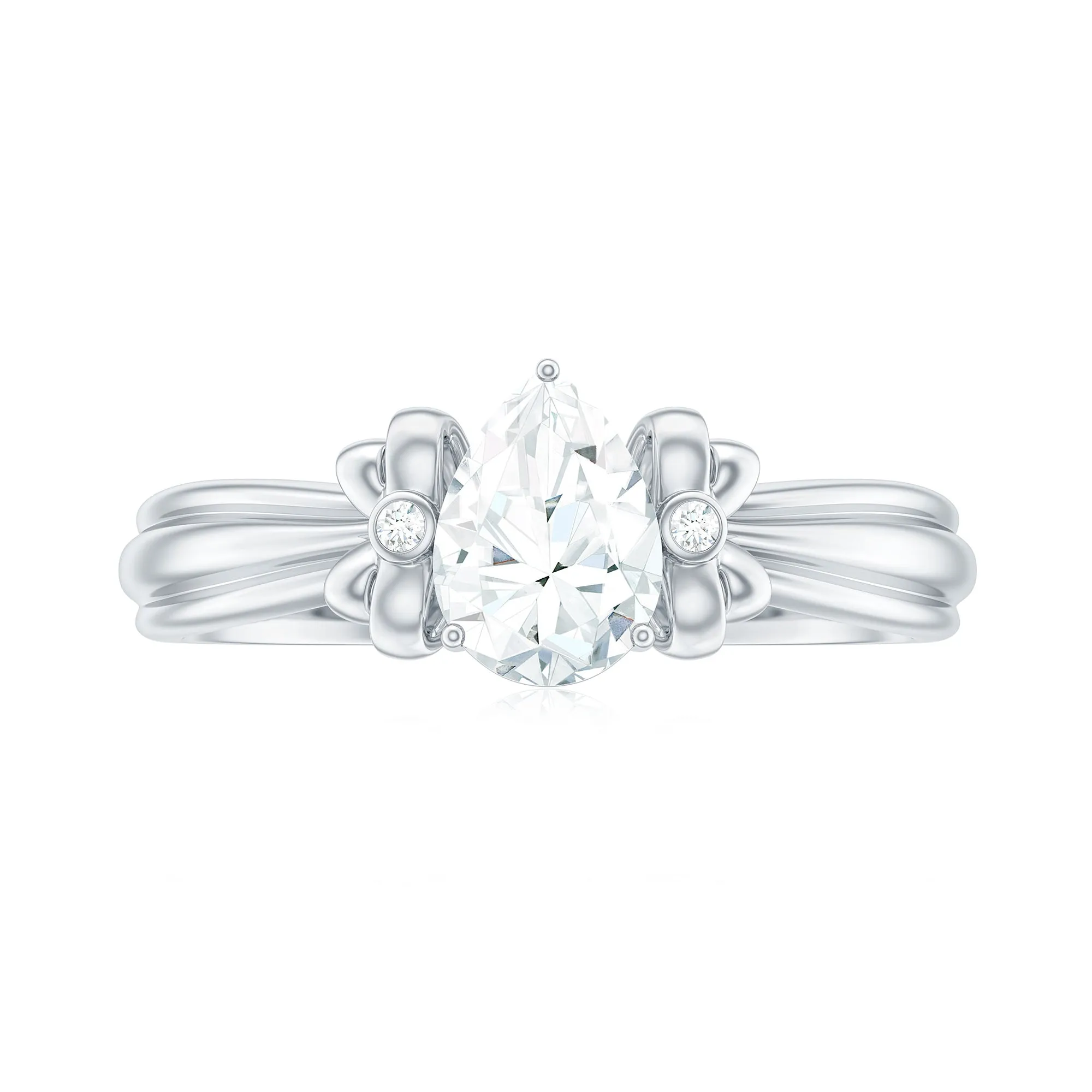 Pear Cut Moissanite Solitaire Engagement Ring with Bow