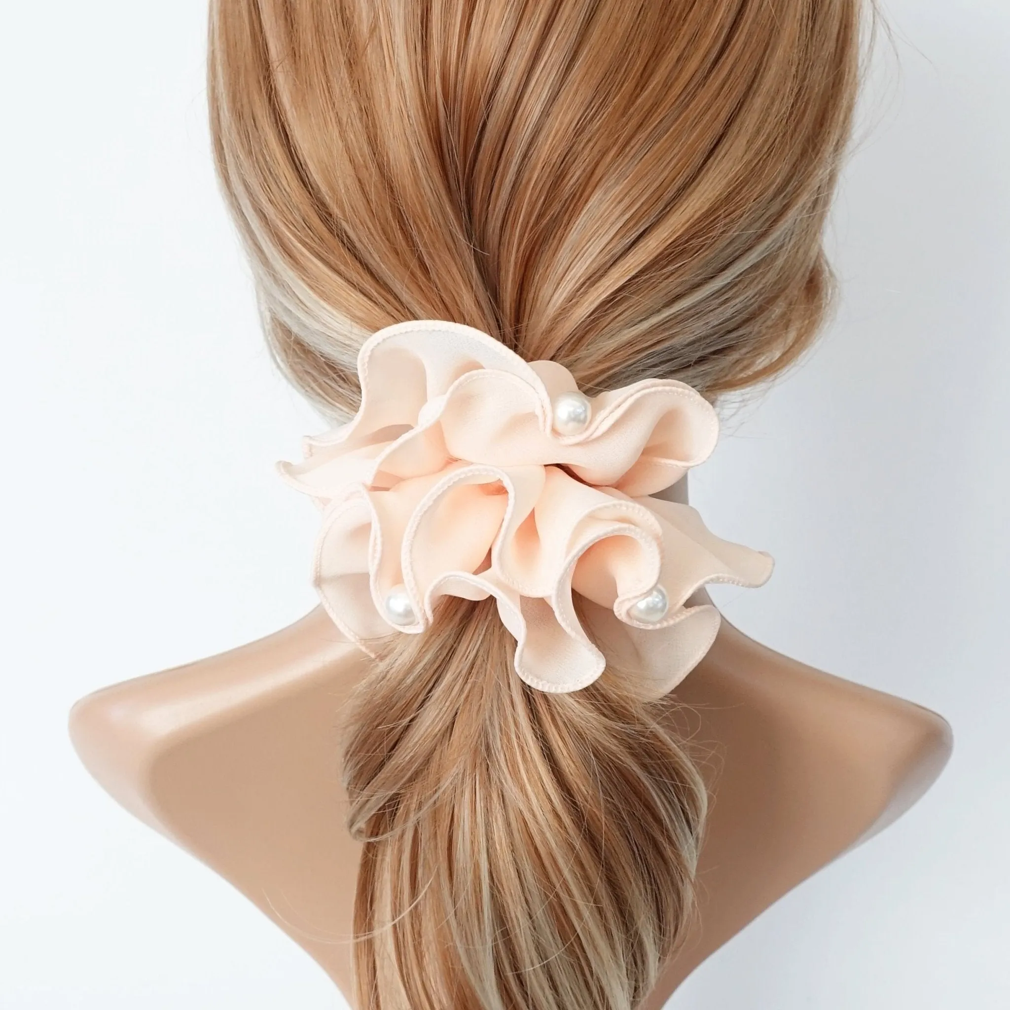 pearl decorated chiffon scrunchies women hair elastic scrunchie