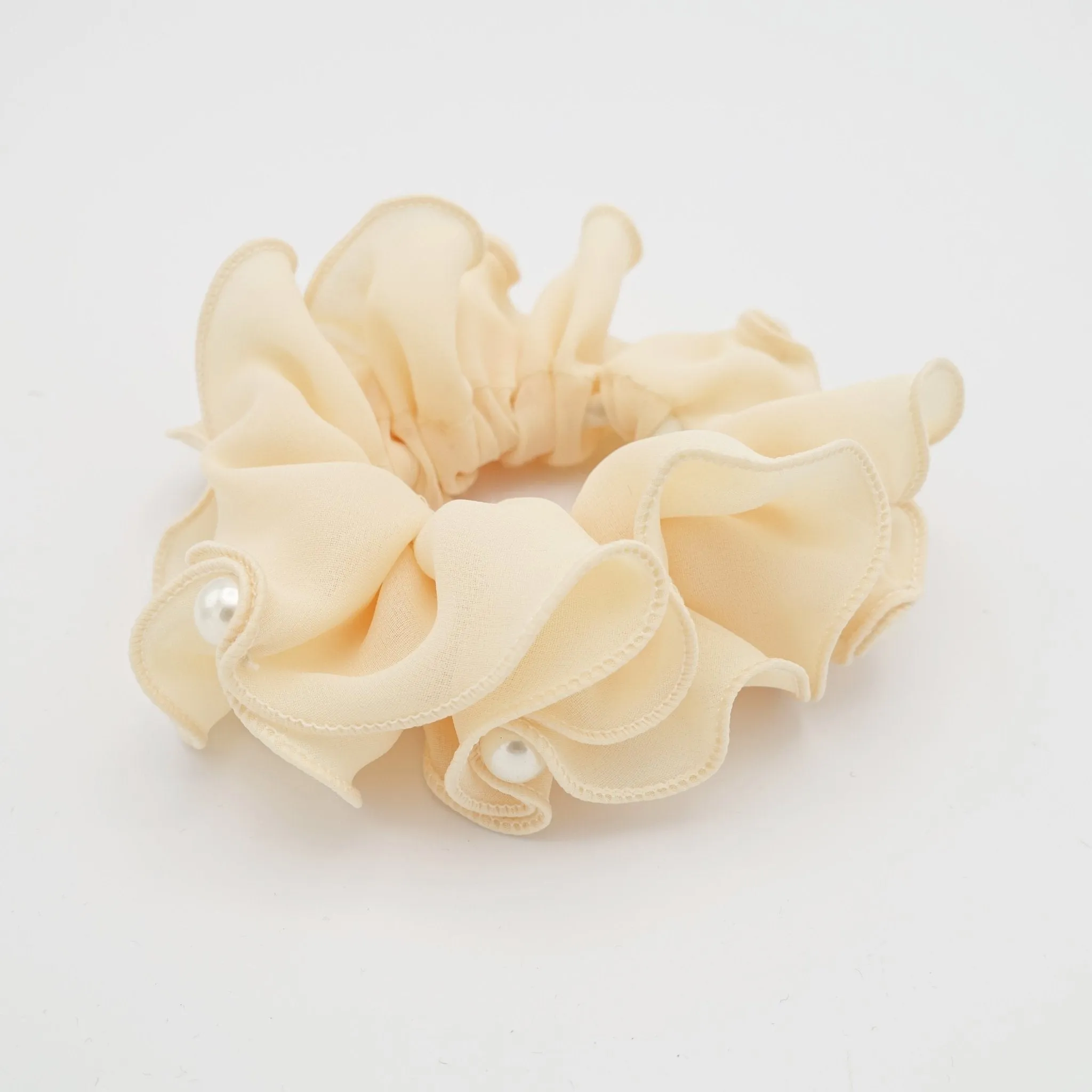 pearl decorated chiffon scrunchies women hair elastic scrunchie