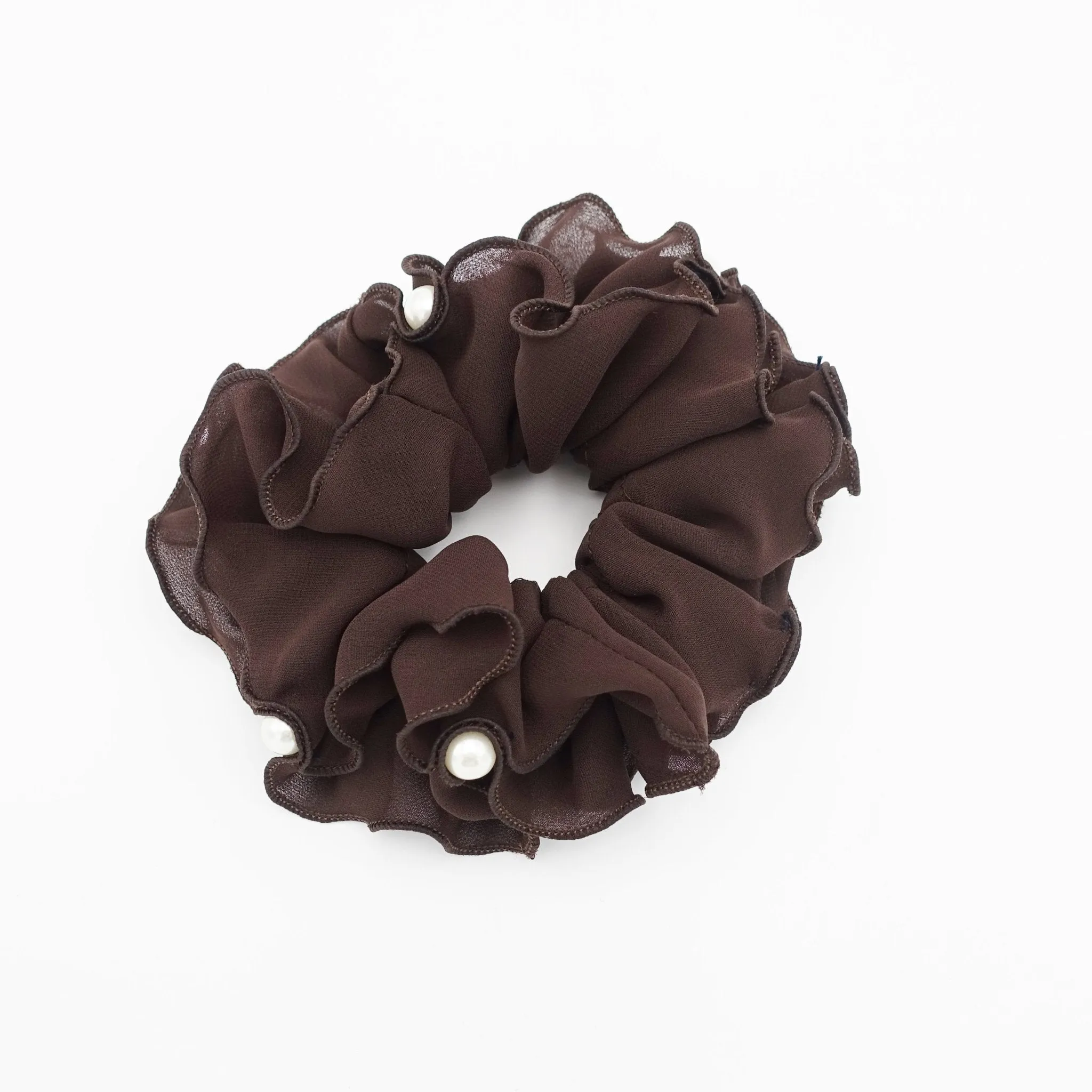 pearl decorated chiffon scrunchies women hair elastic scrunchie