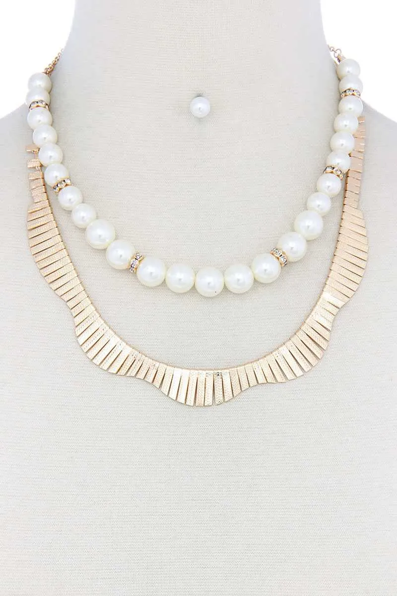 Pearl Metal Layered Necklace