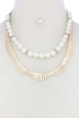 Pearl Metal Layered Necklace