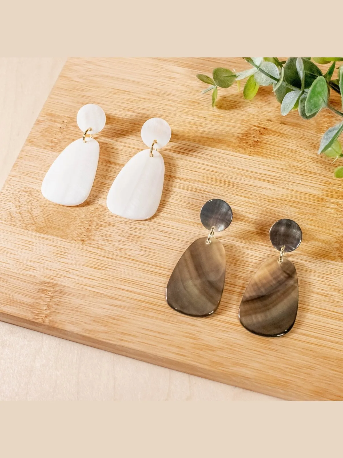 Pearl White Mother of Pearl Earrings - Geometric Earrings | LIKHÂ