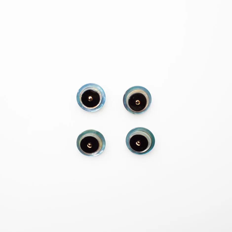 Pearlised Blue, Black & Ivory Round Button - Small