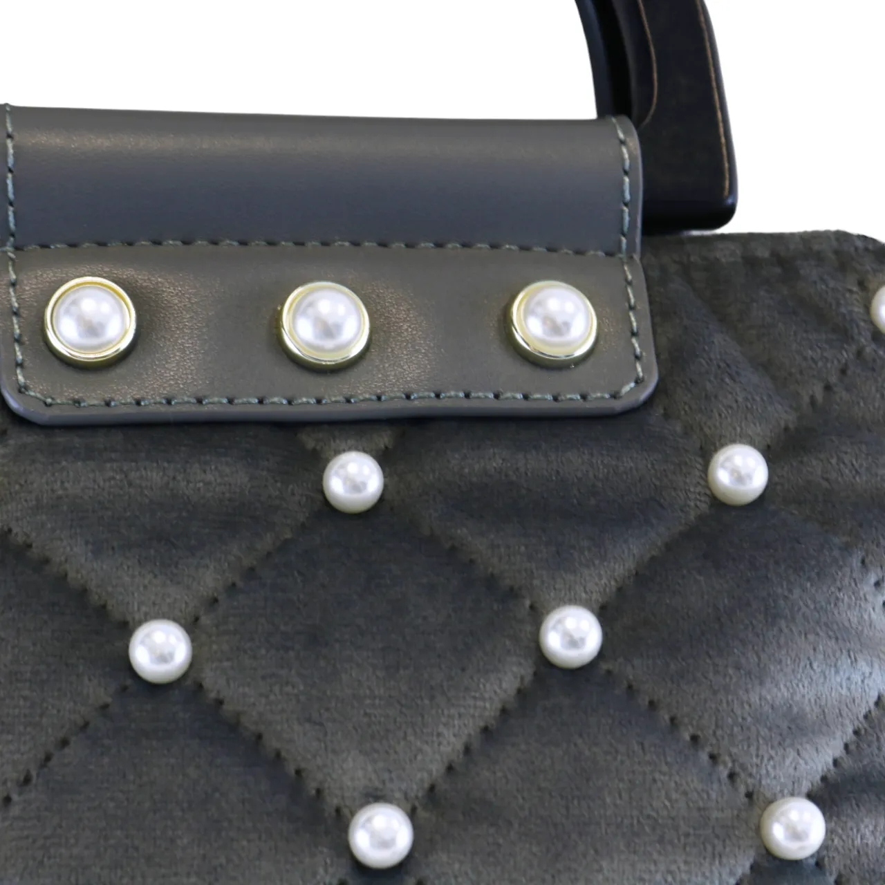 Pearls Quilted Velvet Bag - Grey