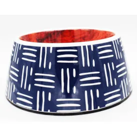 Peetara White Stripes Designer Melamine Bowl for Dogs and Cats (Blue)