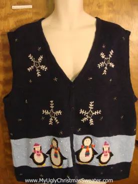 Penguin Family Holiday Funny Ugly Sweater Vest for a Christmas Party