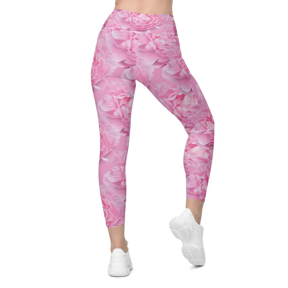 Peony Flower Leggings with Pockets