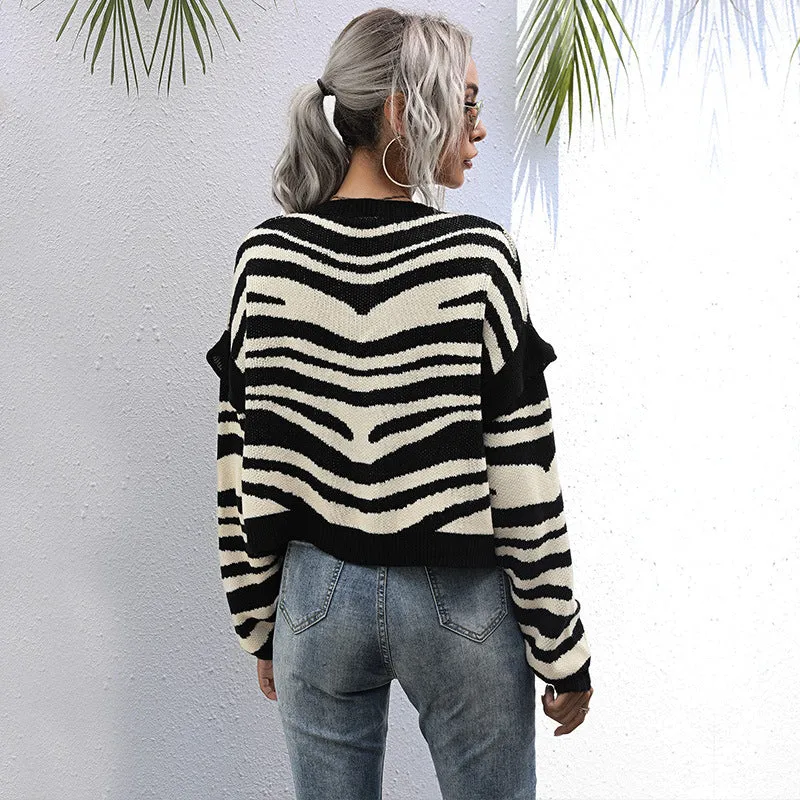 PEOPLETERRITORY women's clothing New new knitted sweater jacket short contrasting stripes splicing cardigan short