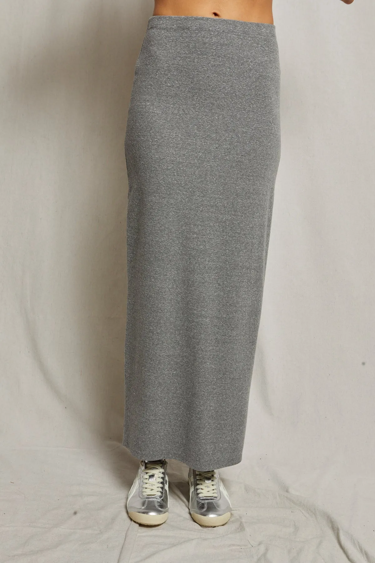 Perfect White Tee Aja Rib Maxi Skirt in Heather Grey