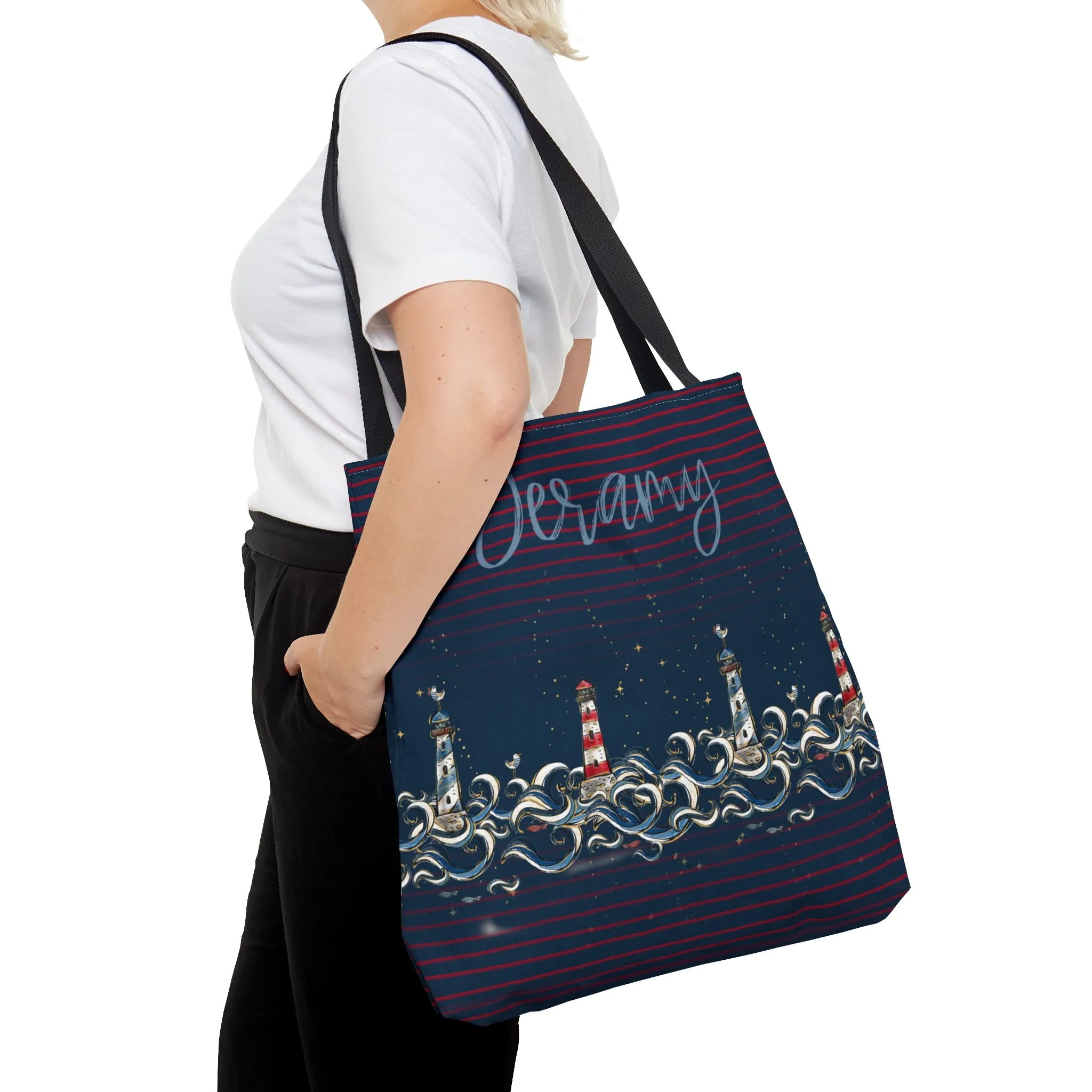 Personalised Nautical Tote Bag, Lighthouse Tote Bag