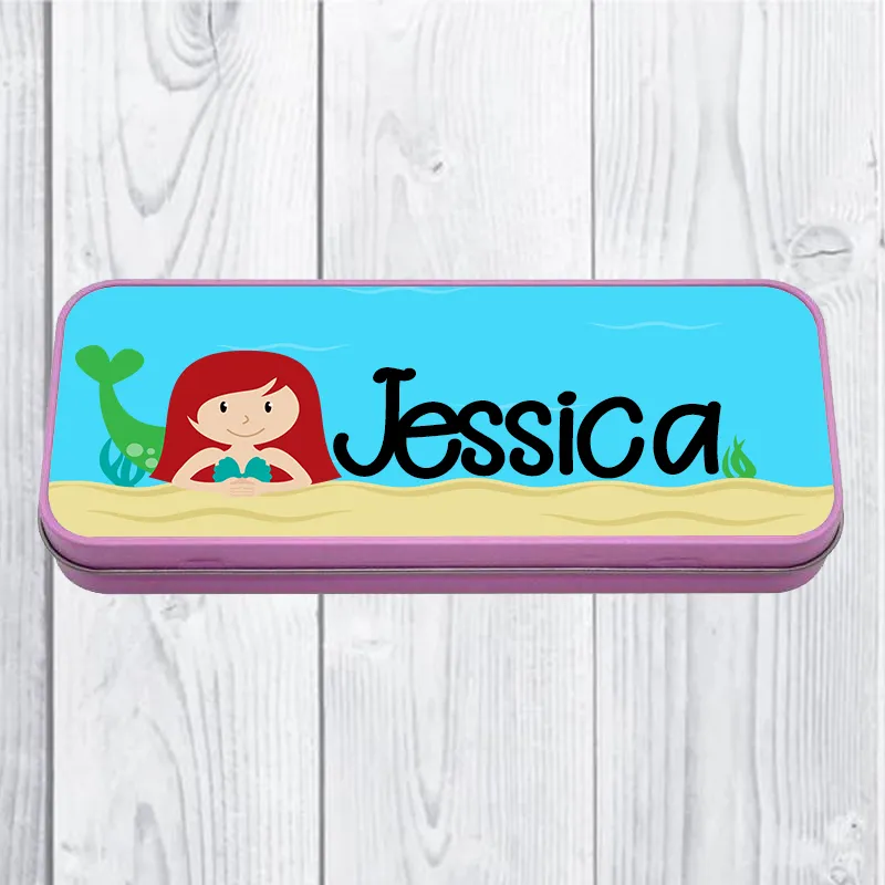 Personalised Printed Mermaid School Pencil Tin