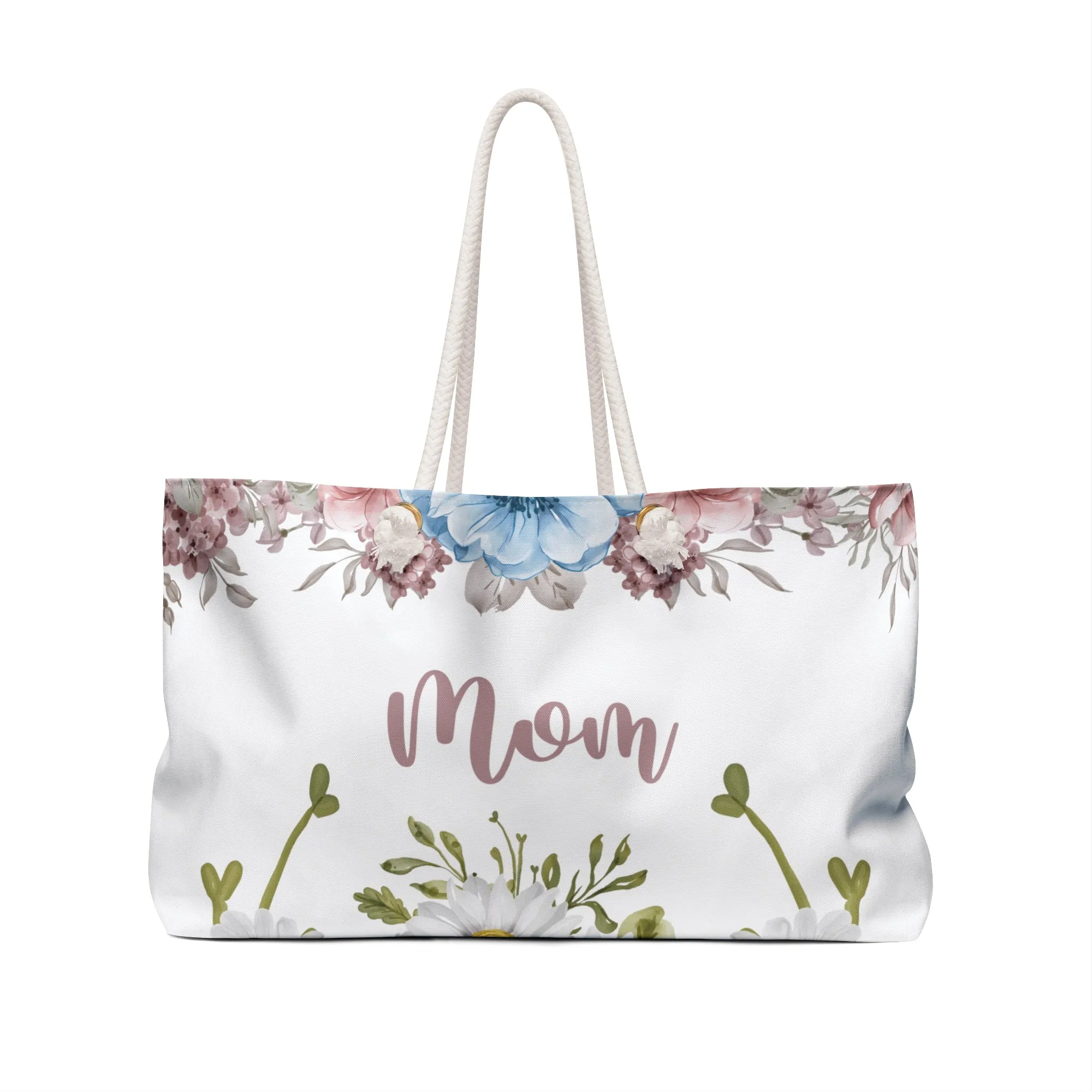 Personalised/Non-Personalised Weekender Bag, Floral, Mom, Large Weekender Bag, Beach Bag, Book Bag