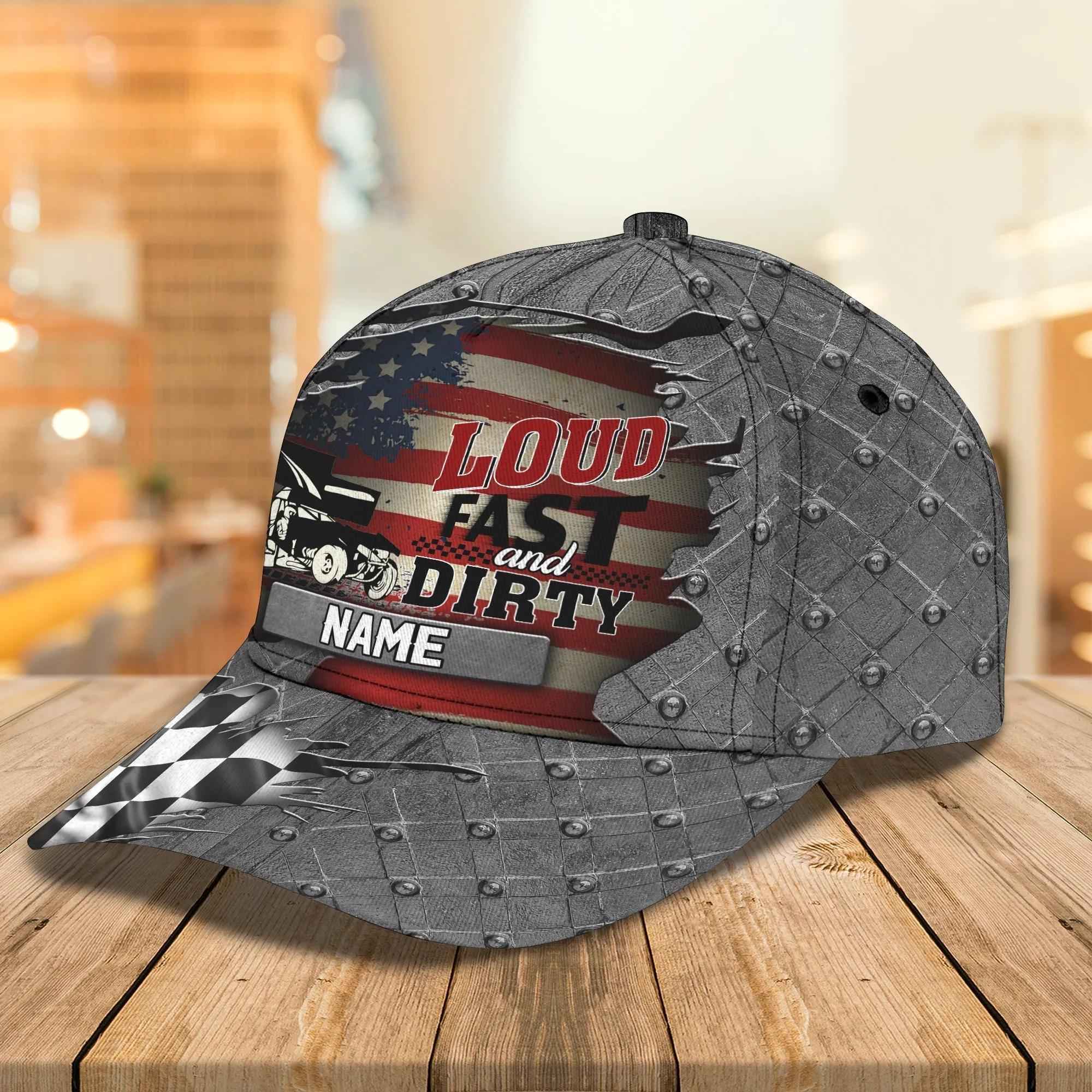 Personalized 3D Full Print Baseball Cap, America Dirty Track Racing Cap Hat, Racing Hat, Dirty Track Racing Cap