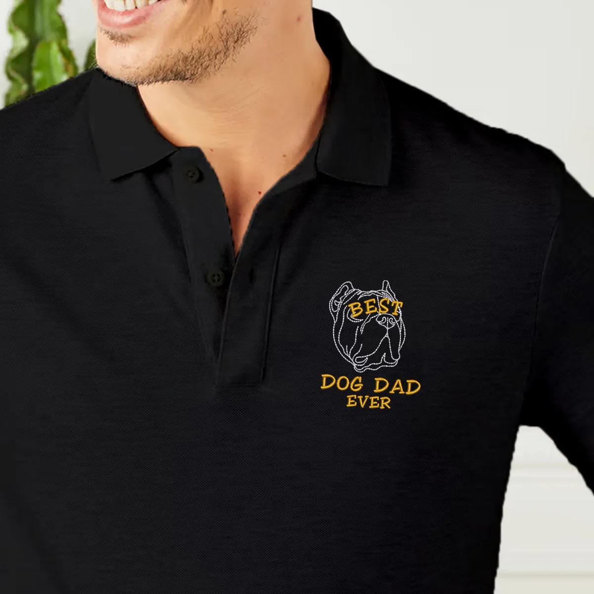 Personalized Best Pitbull Dog Dad Ever Embroidered  Polo Shirt, Custom Polo Shirt with Dog Name, Best Gifts for Pitbull Lovers