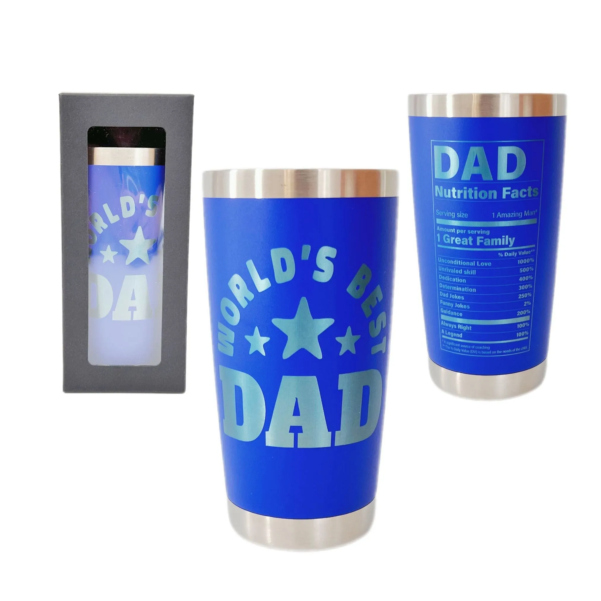 Personalized Engraved Tumblers, Best Dad Ever and Nutrition Fact Birthday Gift for Dad, 20oz Stainless Steel Custom Coffee Tumbler