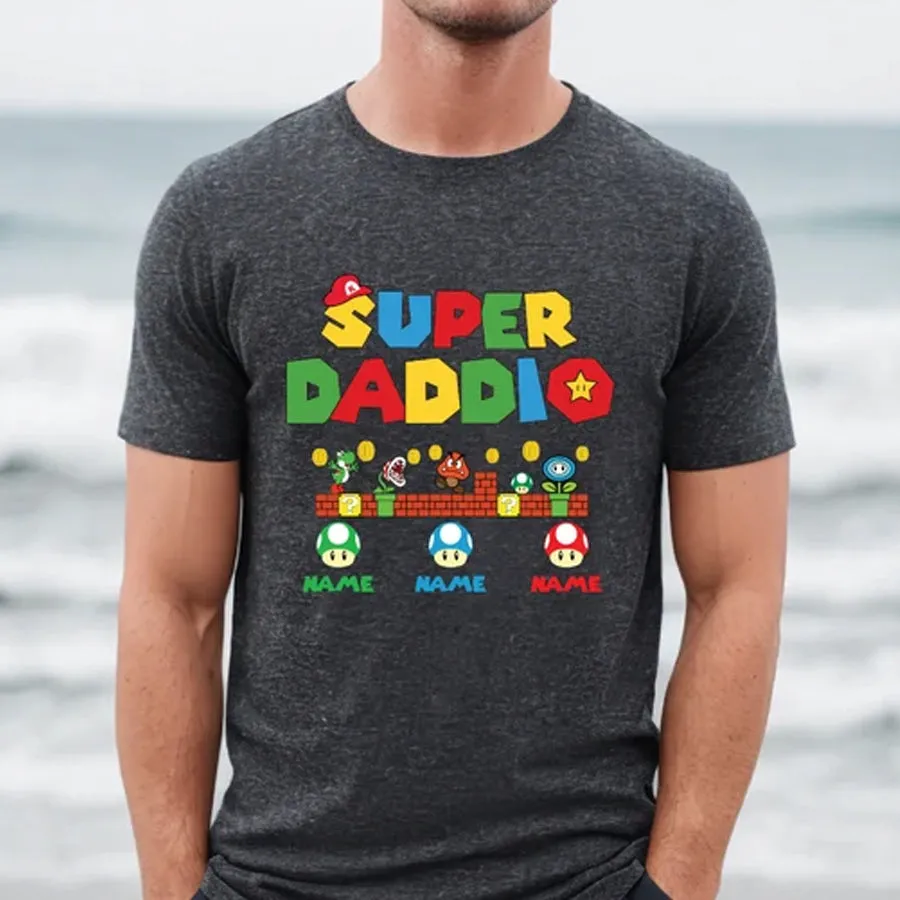 Personalized Super Daddio Game Shirt, Custom Kids Name Dad Shirt, Funny Father's Day Daddio Shirt, Super Dad Gamer Shirt, Personalized Kids