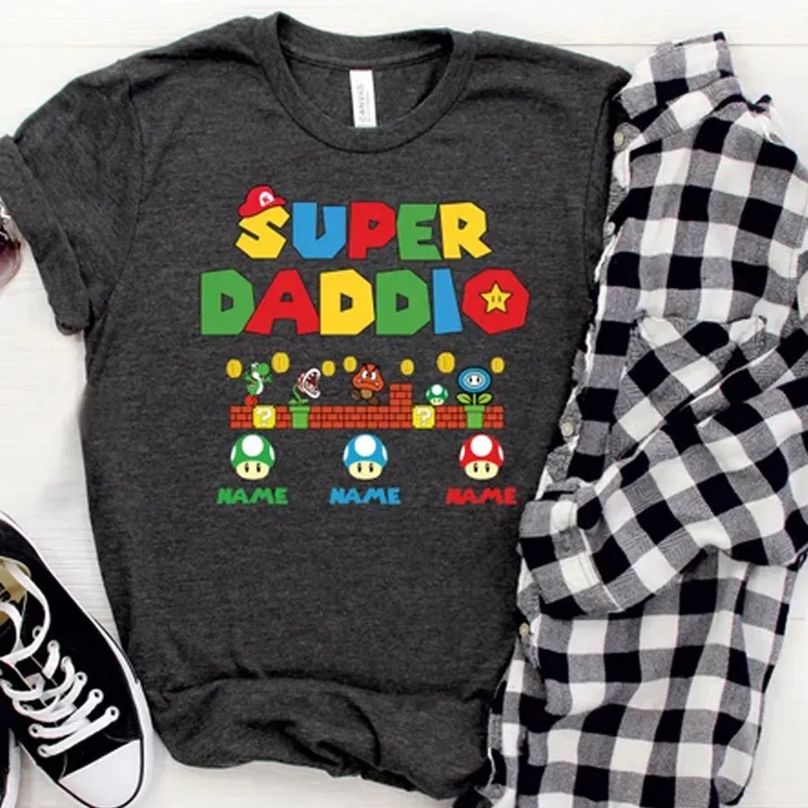 Personalized Super Daddio Game Shirt, Custom Kids Name Dad Shirt, Funny Father's Day Daddio Shirt, Super Dad Gamer Shirt, Personalized Kids