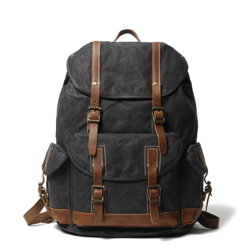 Personalized Waxed Canvas Travel Backpack School Backpack Hiking Rucksack Laptop Backpack