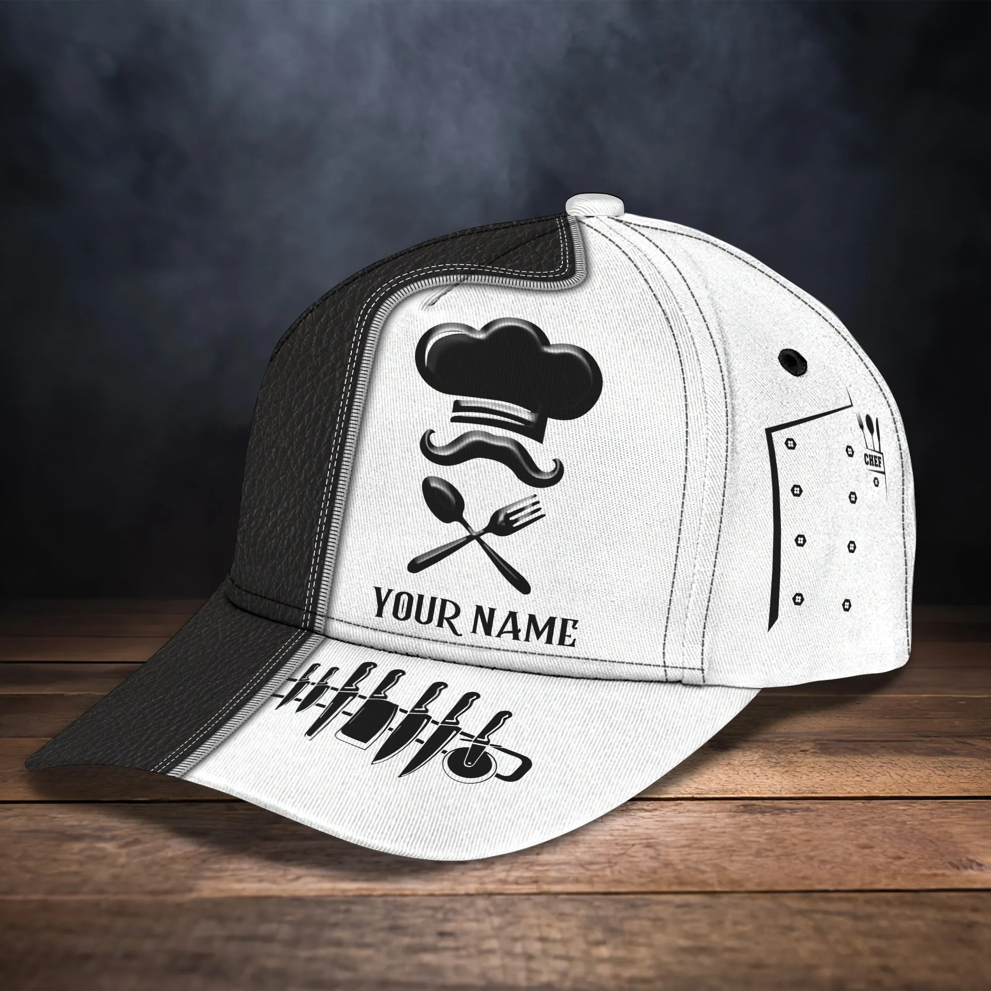 Personalized White Black 3D Chef Cap, Master Chef Cap Hat, Baseball Cap, Classic Cap For Master Chef