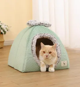 Pet Cave Bed Warm Cat Nest Fleece Bed with Bow for Cat Small Dog