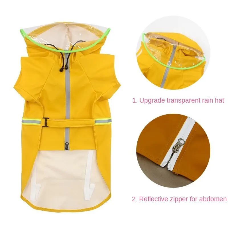 Pet waterproof raincoat pet clothing with reflective strips